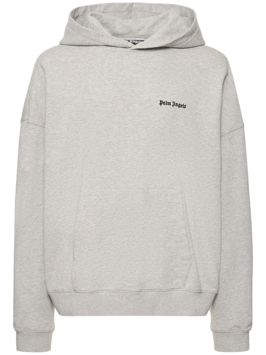 Palm Angels: Logo embroidered cotton hoodie - Heather Grey - men_0 | Luisa Via Roma