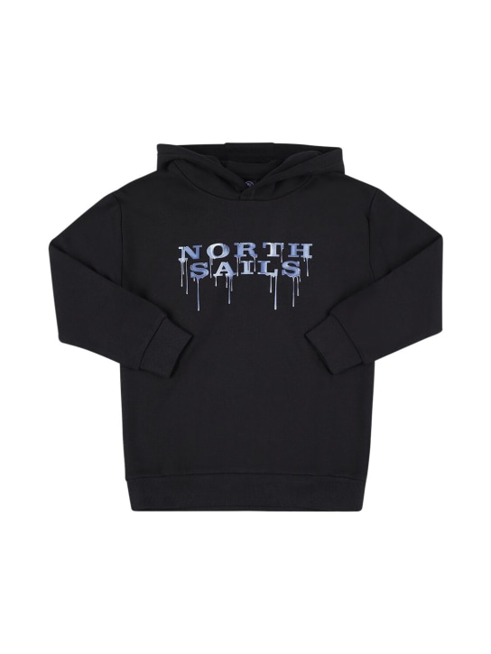North Sails: Sweat-shirt en coton mélangé à capuche - Noir - kids-boys_0 | Luisa Via Roma
