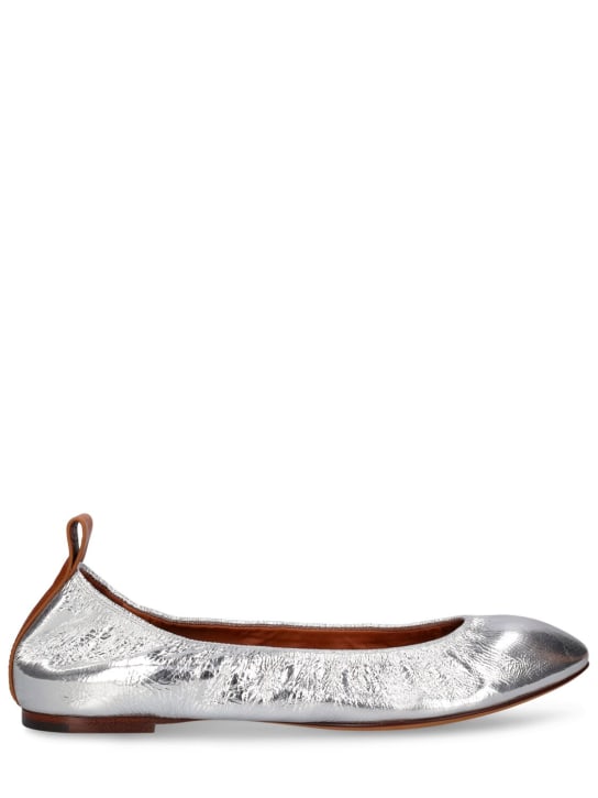 Lanvin: 层压亮面皮革芭蕾平底鞋 - 银色 - women_0 | Luisa Via Roma