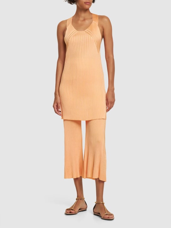 Jil Sander: 罗纹粘胶纤维平纹针织短款喇叭裤 - 浅橙色 - women_1 | Luisa Via Roma