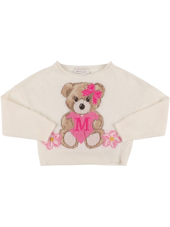 Monnalisa: Viscose blend knit sweater - White/Pink - kids-girls_0 | Luisa Via Roma