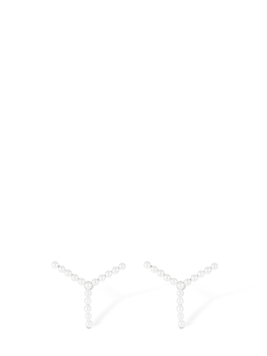 Y/PROJECT: Mini Y faux pearl stud earrings - Silver/White - women_0 | Luisa Via Roma