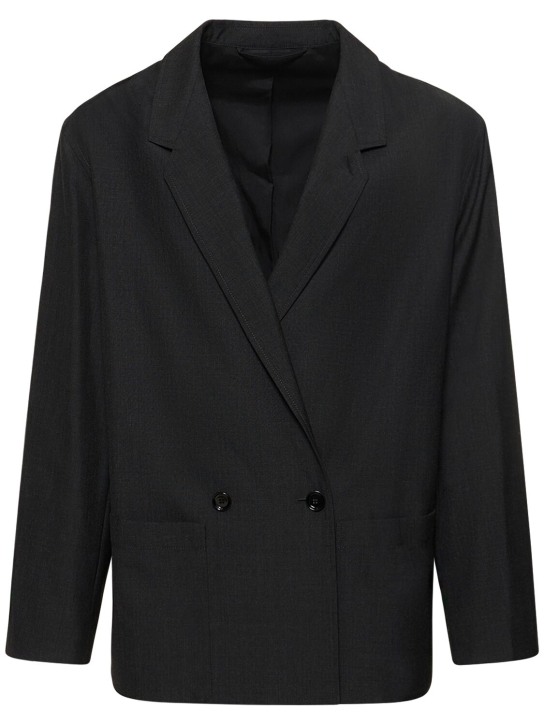 Lemaire: Double breasted wool blend jacket - Siyah - men_0 | Luisa Via Roma