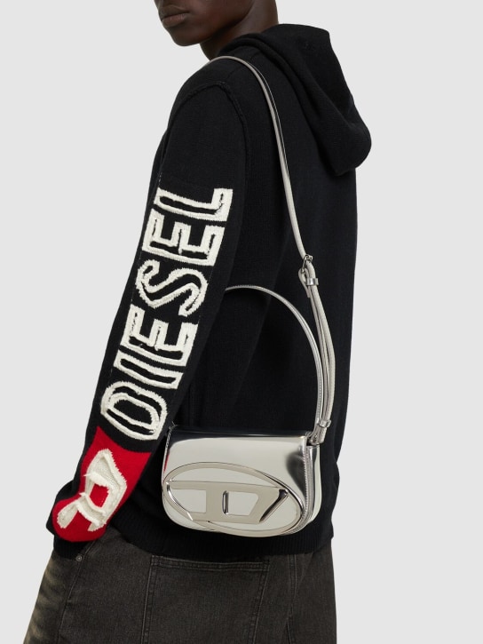 Diesel: 1DR mirror leather shoulder bag - Silver - men_1 | Luisa Via Roma
