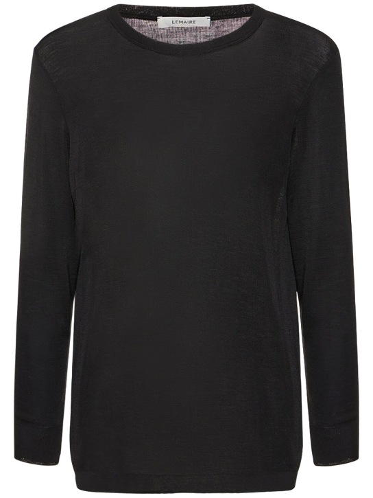 Lemaire: Seamless wool & silk knit t-shirt - Siyah - men_0 | Luisa Via Roma
