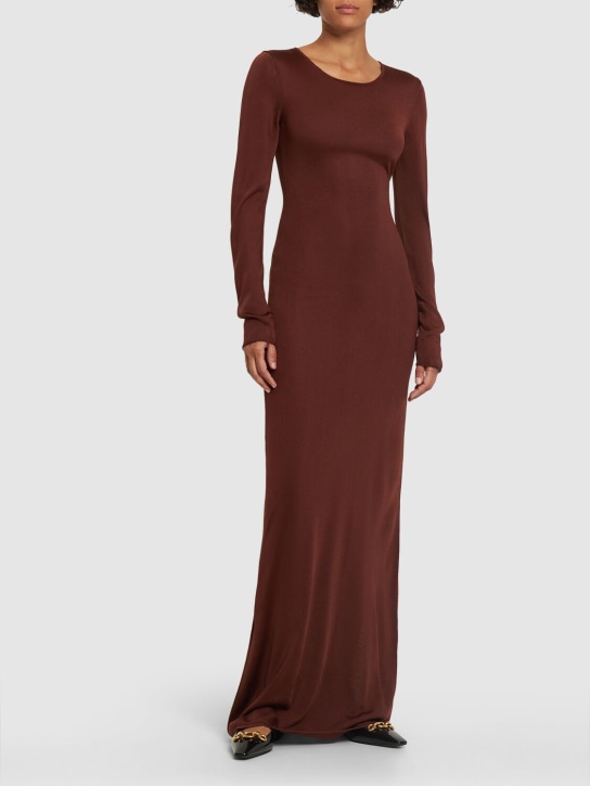 Nili Lotan: Caper knitted silk long sleeve dress - Brown - women_1 | Luisa Via Roma