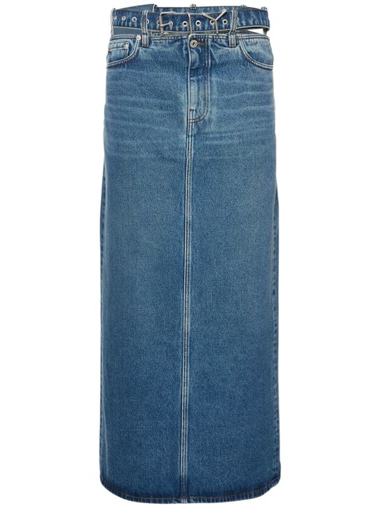 Y/PROJECT: Denim midi skirt w/logo belt - Blue - women_0 | Luisa Via Roma