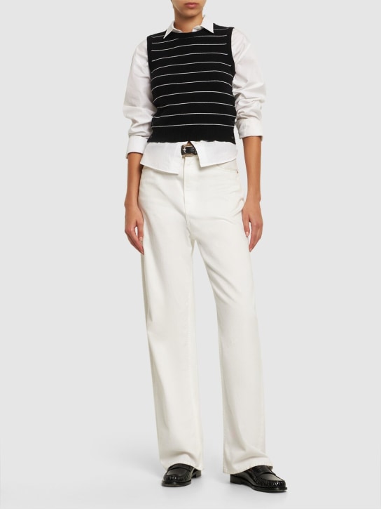 Thom Browne: Pinstripe cashmere knit cropped vest - Siyah/Beyaz - women_1 | Luisa Via Roma