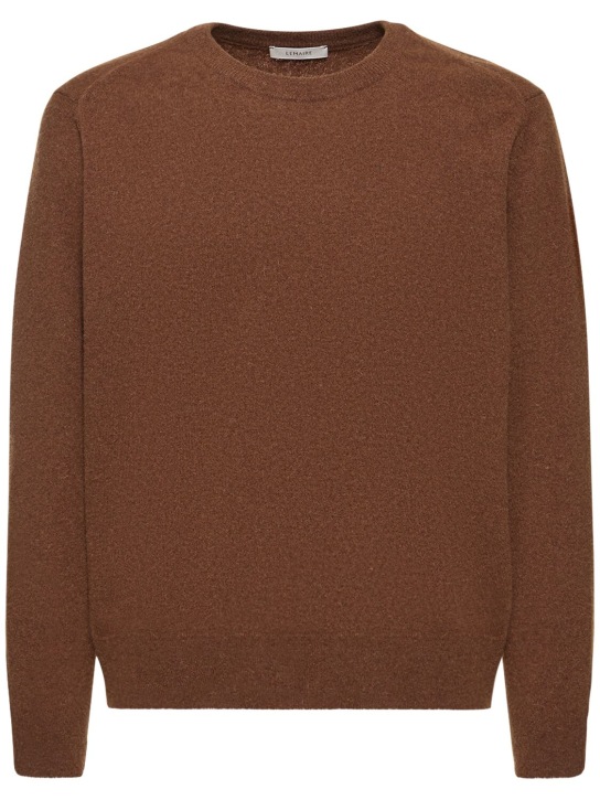 Lemaire: Wide neck wool blend knit sweater - Kahverengi - men_0 | Luisa Via Roma