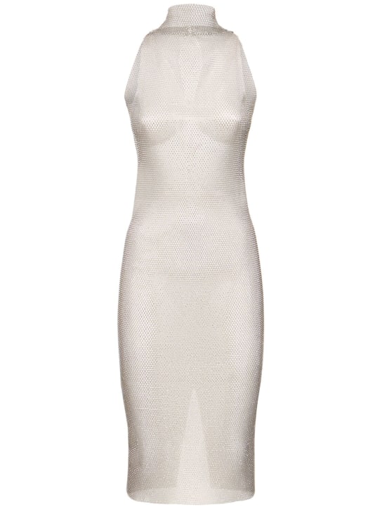 FANNIE SCHIAVONI: Vanessa crystal mesh midi dress - Silver - women_0 | Luisa Via Roma