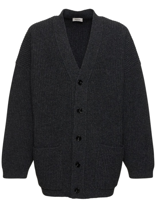 Lemaire: Felted wool knit cardigan - Grey - men_0 | Luisa Via Roma