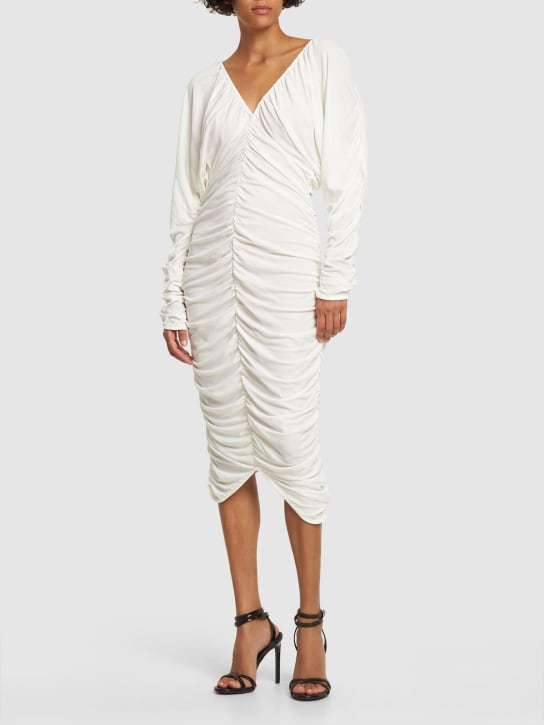 Interior: Robe midi drapée à col en V The Beatrice - Blanc - women_1 | Luisa Via Roma