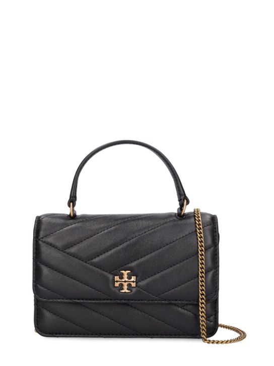 Tory Burch: Mini Kira Chevron leather top handle bag - Black - women_0 | Luisa Via Roma
