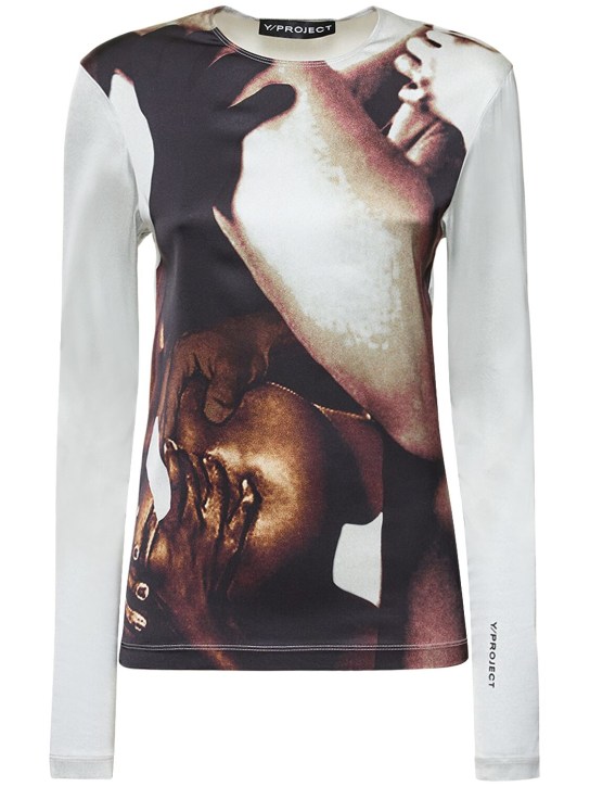 Y/PROJECT: Printed jersey long sleeve top - Multi/Bianco - women_0 | Luisa Via Roma