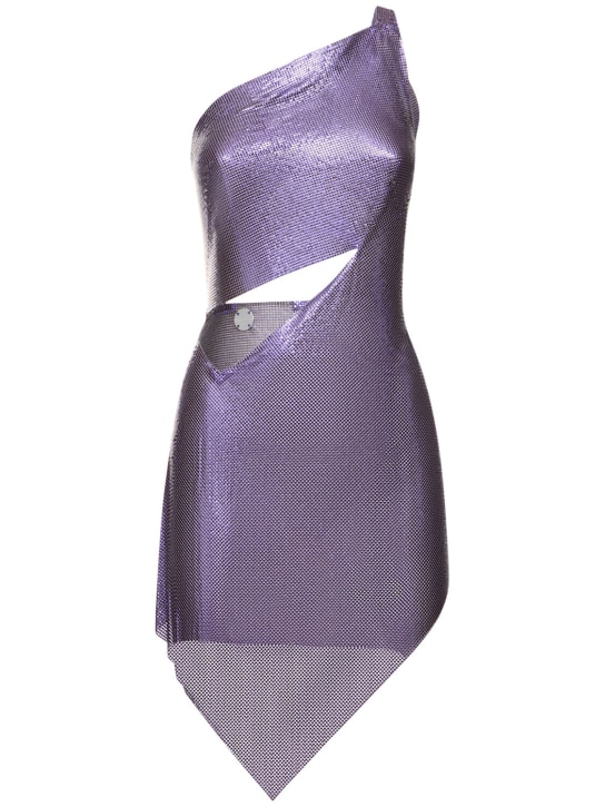 FANNIE SCHIAVONI: Rita metallic one shoulder mini dress - Purple - women_0 | Luisa Via Roma