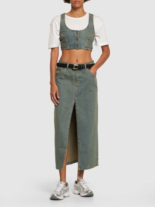 Miaou: Midirock aus Baumwolldenim „Rowan“ - Denim Grün - women_1 | Luisa Via Roma