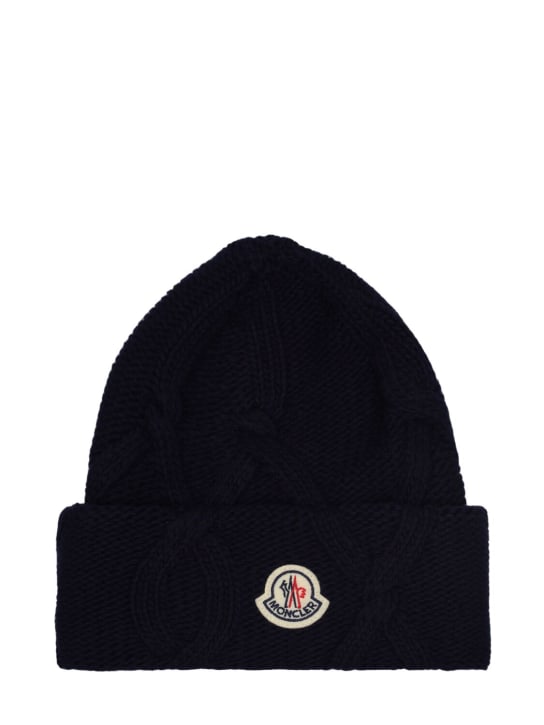 Moncler: Tricot carded wool beanie - Blue - men_0 | Luisa Via Roma