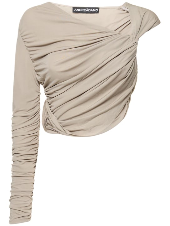 Andreadamo: Draped jersey knotted cutout crop top - Grey - women_0 | Luisa Via Roma