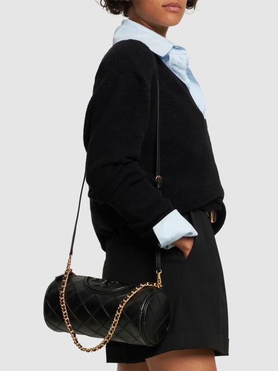 Tory Burch: Fleming soft leather barrel bag - Black - women_1 | Luisa Via Roma