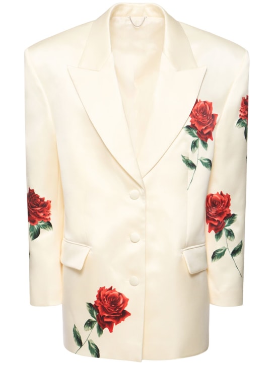 Magda Butrym: Rose printed silk blend satin blazer - Beyaz - women_0 | Luisa Via Roma