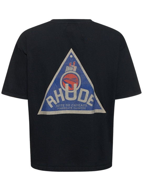 RHUDE: T-shirt en coton imprimé Cadeux Sundry - Noir - men_0 | Luisa Via Roma