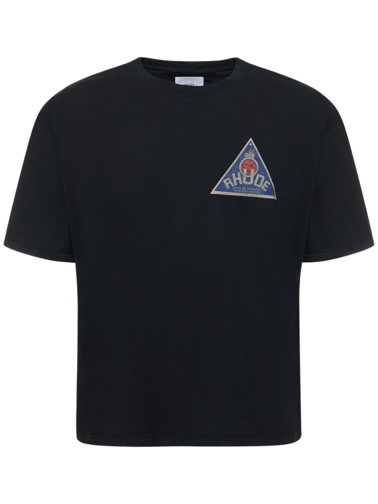 RHUDE: T-shirt en coton imprimé Cadeux Sundry - Noir - men_1 | Luisa Via Roma