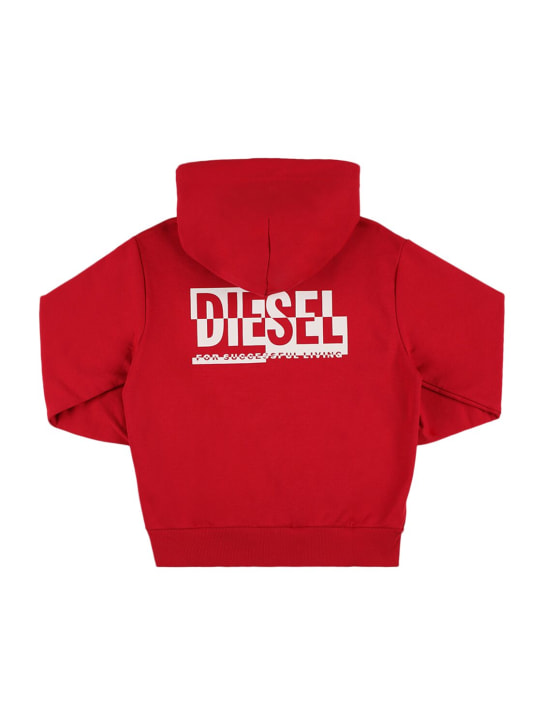 Diesel Kids: Rubberized logo cotton zip-up hoodie - kids-girls_0 | Luisa Via Roma