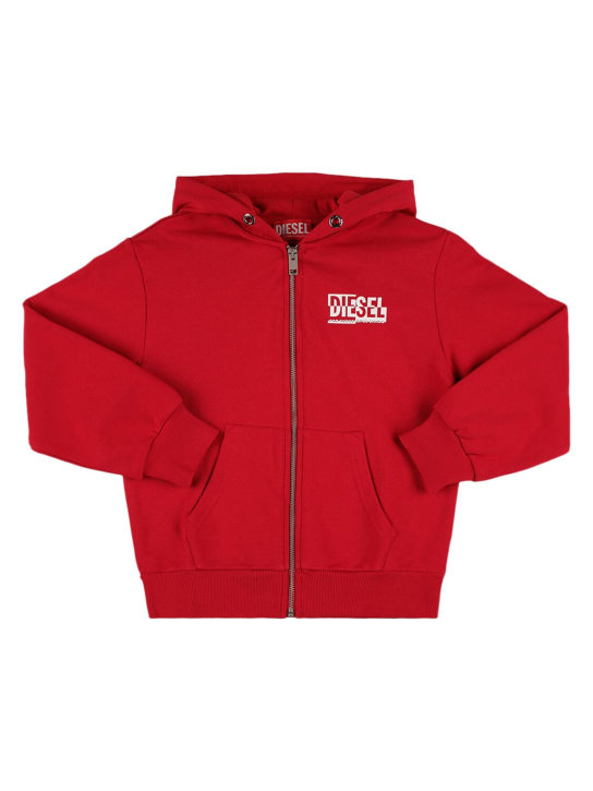 Diesel Kids: Rubberized logo cotton zip-up hoodie - kids-boys_1 | Luisa Via Roma