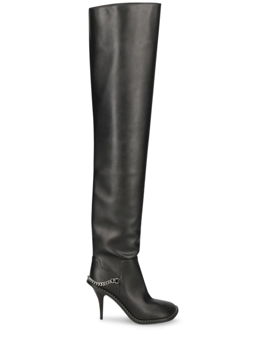 Stella McCartney: 95mm Faux leather over-the-knee boots - Siyah - women_0 | Luisa Via Roma
