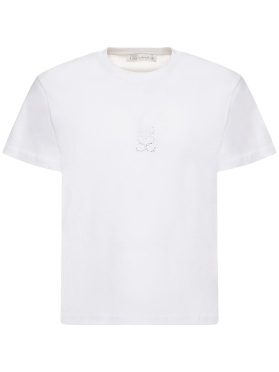 Ludovic de Saint Sernin: T-shirt in cotone con logo di cristalli - Bianco - men_0 | Luisa Via Roma
