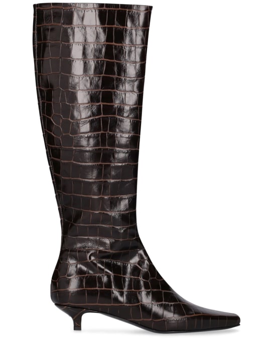 Toteme: 35mm The Slim Knee leather boots - Koyu Kahverengi - women_0 | Luisa Via Roma