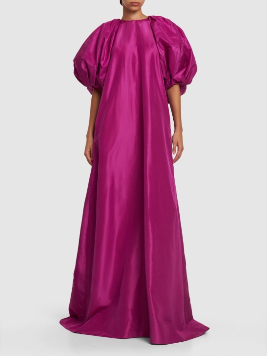 Oscar De La Renta: Puff sleeve taffeta maxi dress w/ bow - Pink - women_1 | Luisa Via Roma