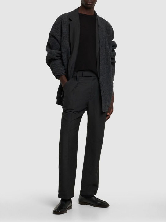 Lemaire: Pleated wool blend pants - Black - men_1 | Luisa Via Roma