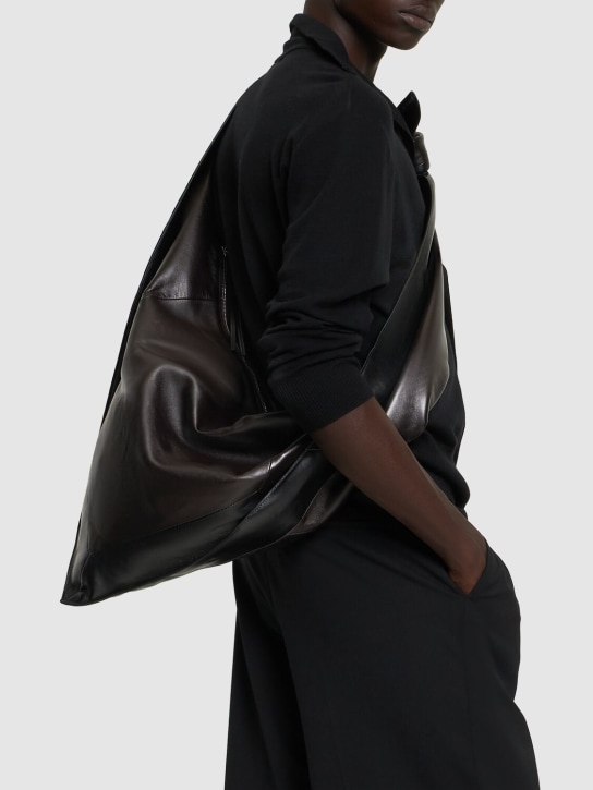 Lemaire: Bandana leather crossbody bag - Dark Chocolate - men_1 | Luisa Via Roma