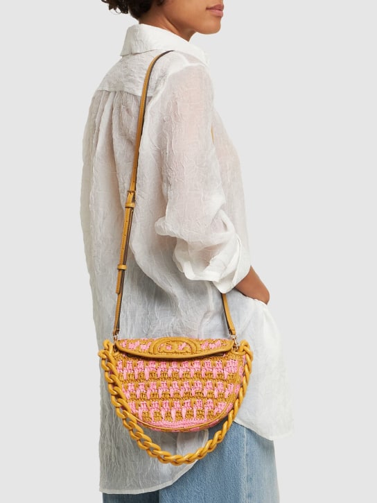 Tory Burch: Mini Fleming soft crocheted crescent bag - Pink Carnation - women_1 | Luisa Via Roma