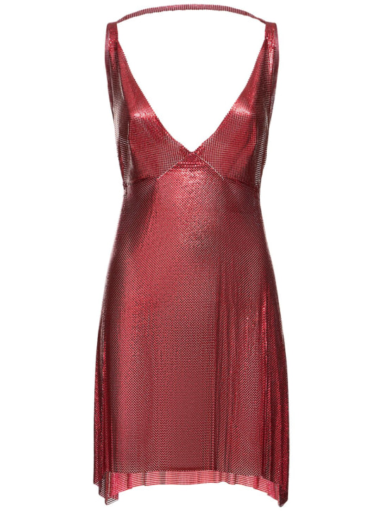 FANNIE SCHIAVONI: Robe courte à col en V en mesh métallisé Kelly - Rouge - women_0 | Luisa Via Roma