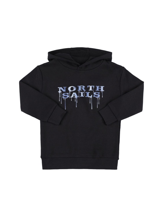 North Sails: Sweat-shirt en coton mélangé à capuche - Noir - kids-boys_0 | Luisa Via Roma