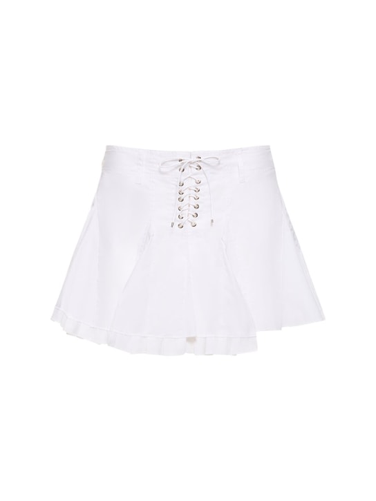 Ludovic de Saint Sernin: Pleated poplin lace-up mini skirt - Beyaz - women_0 | Luisa Via Roma