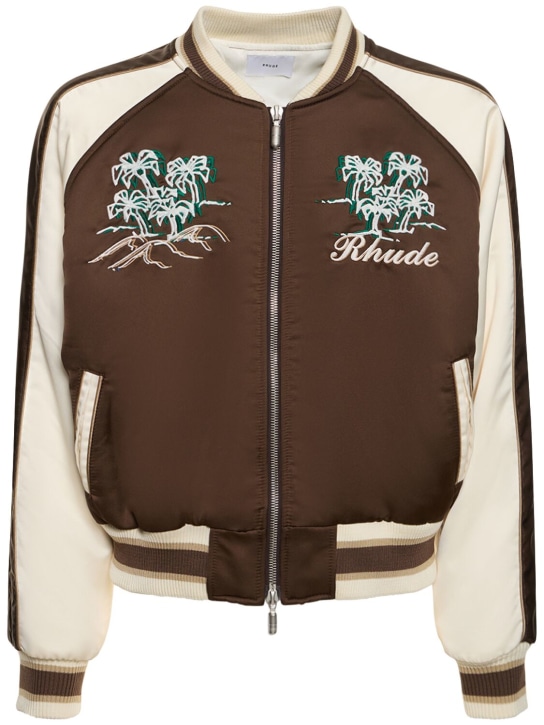 RHUDE: Crepe satin souvenir jacket - Brown/White - men_0 | Luisa Via Roma