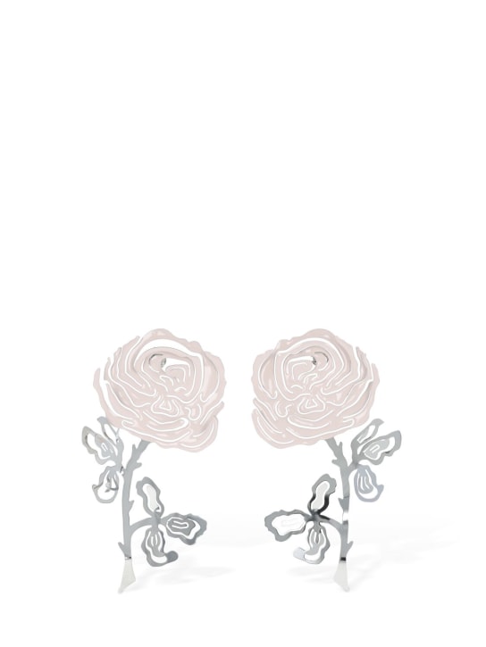 Y/PROJECT: Rose enamel earrings - Pink/Silver - men_0 | Luisa Via Roma