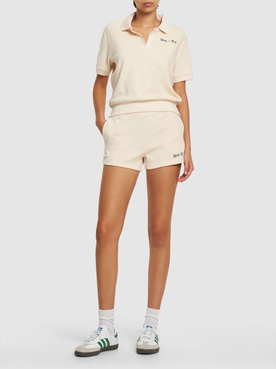 Sporty & Rich: Shorts con ricamo logo - Beige - women_1 | Luisa Via Roma