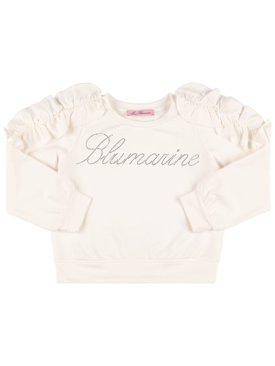 Miss Blumarine: Crystal logo viscose sweatshirt - Beyaz - kids-girls_0 | Luisa Via Roma