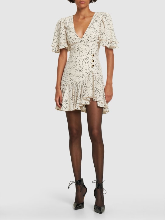 Alessandra Rich: Printed silk ruffled wrap mini dress - White/Black - women_1 | Luisa Via Roma