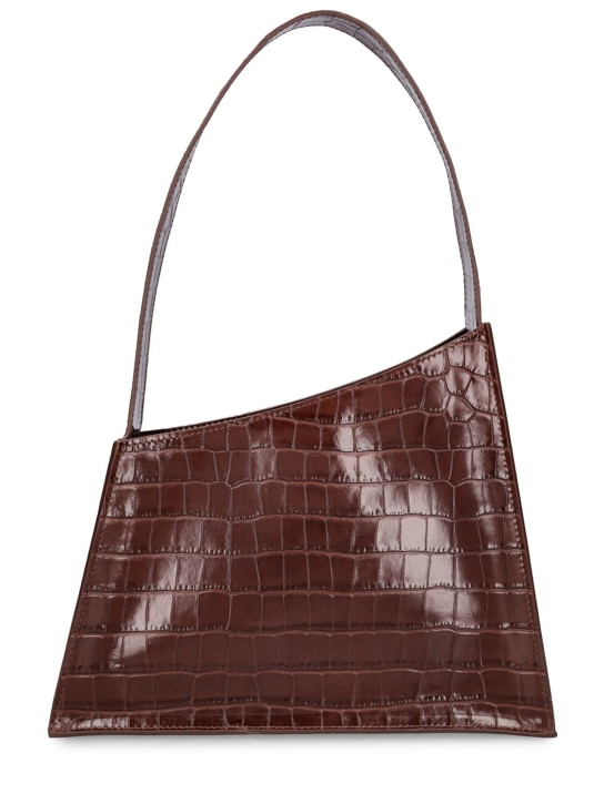Little Liffner: Slanted croc embossed leather bag - Koyu Kahverengi - women_0 | Luisa Via Roma