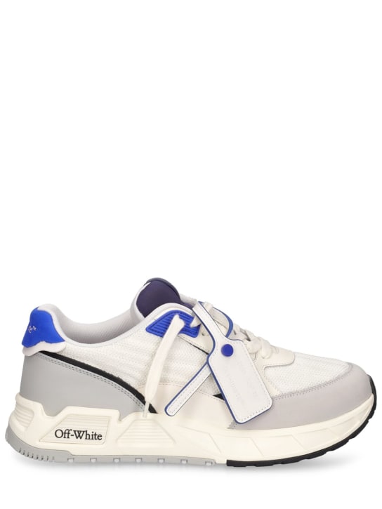 Off-White: Sneakers en cuir Kick Off - Blanc/Bleu - men_0 | Luisa Via Roma