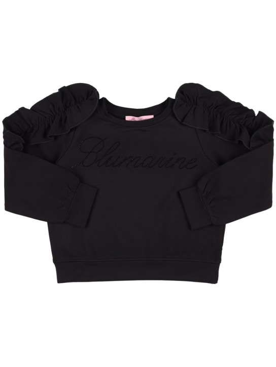 Miss Blumarine: Crystal logo viscose sweatshirt - Siyah - kids-girls_0 | Luisa Via Roma