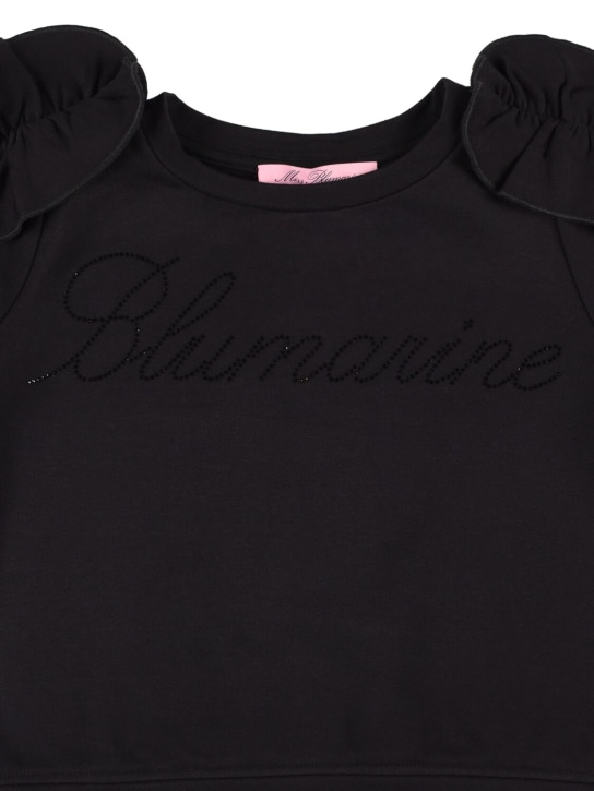 Miss Blumarine: Sweat-shirt en viscose à logo en cristaux - Noir - kids-girls_1 | Luisa Via Roma