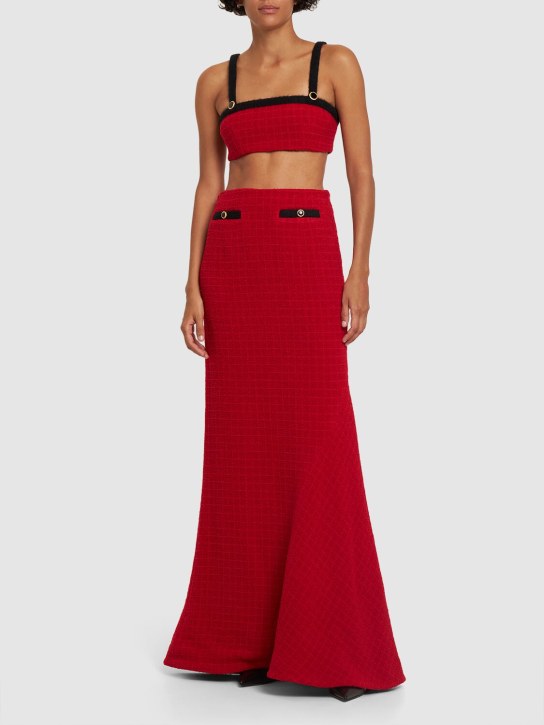 Alessandra Rich: Falda larga de tweed bouclé - Rojo - women_1 | Luisa Via Roma