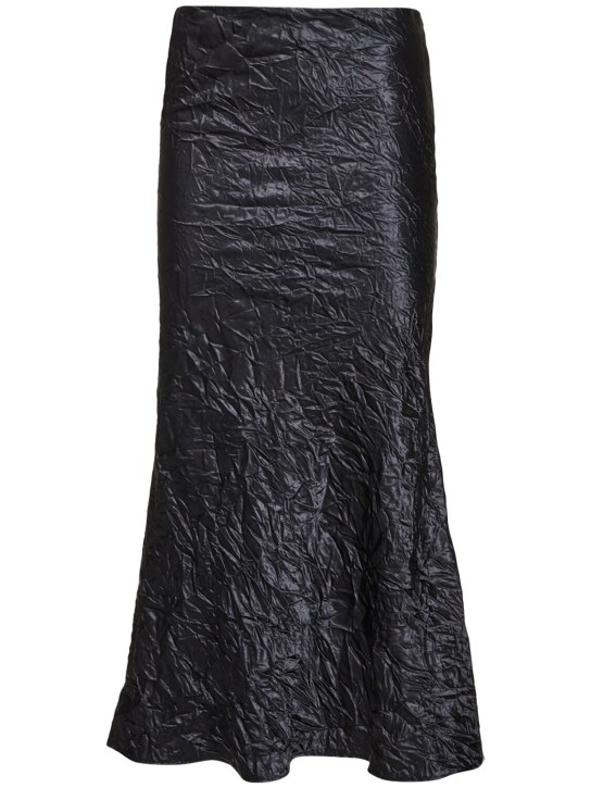 The Attico: Wrinkled satin flared midi skirt - Black - women_0 | Luisa Via Roma