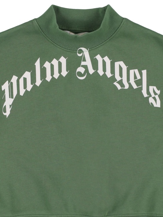 Palm Angels: Curved logo crewneck sweatshirt - Green/White - kids-girls_1 | Luisa Via Roma